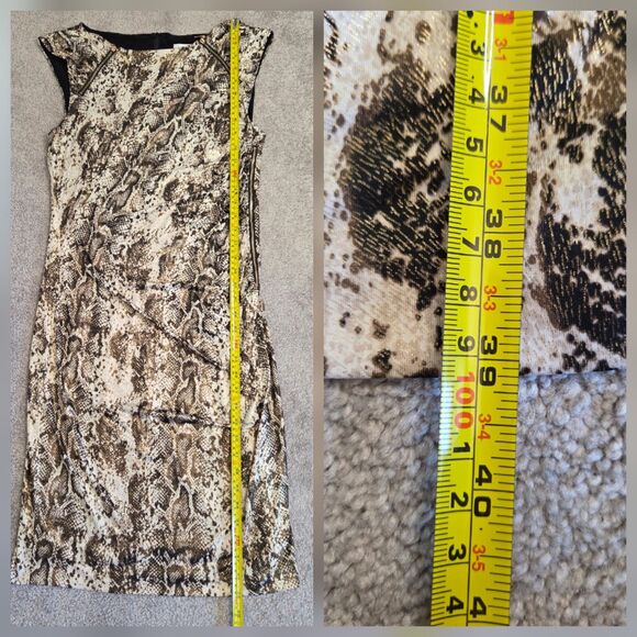 Cache Women’s Faux Wrap Bodycon Dress L/S Animal Print Gold Hardware Size Large - Picture 12 of 13